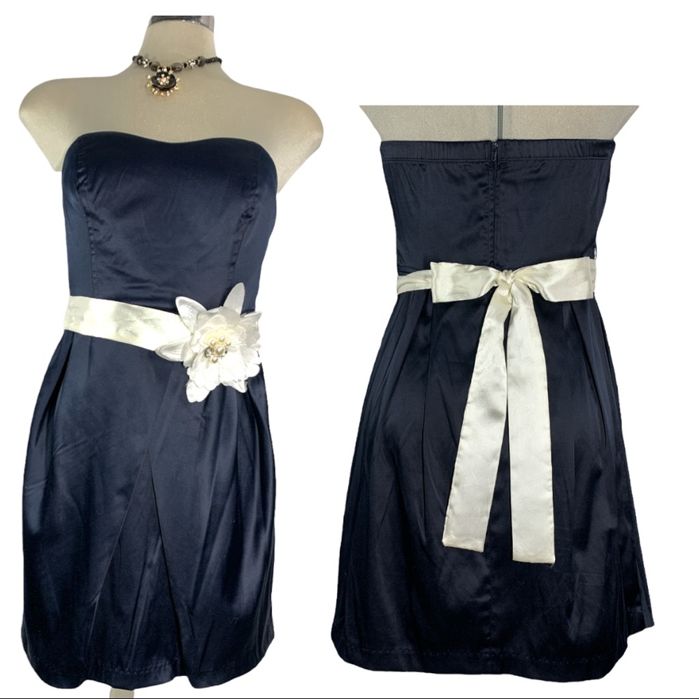 Trixxi Blue Satin Strapless Dress Size 5